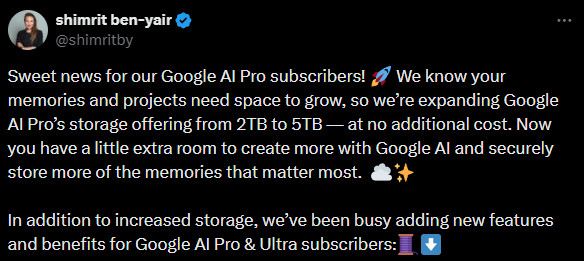 Google One AI Pro 5TB upgrade Shimrit Ben Yair