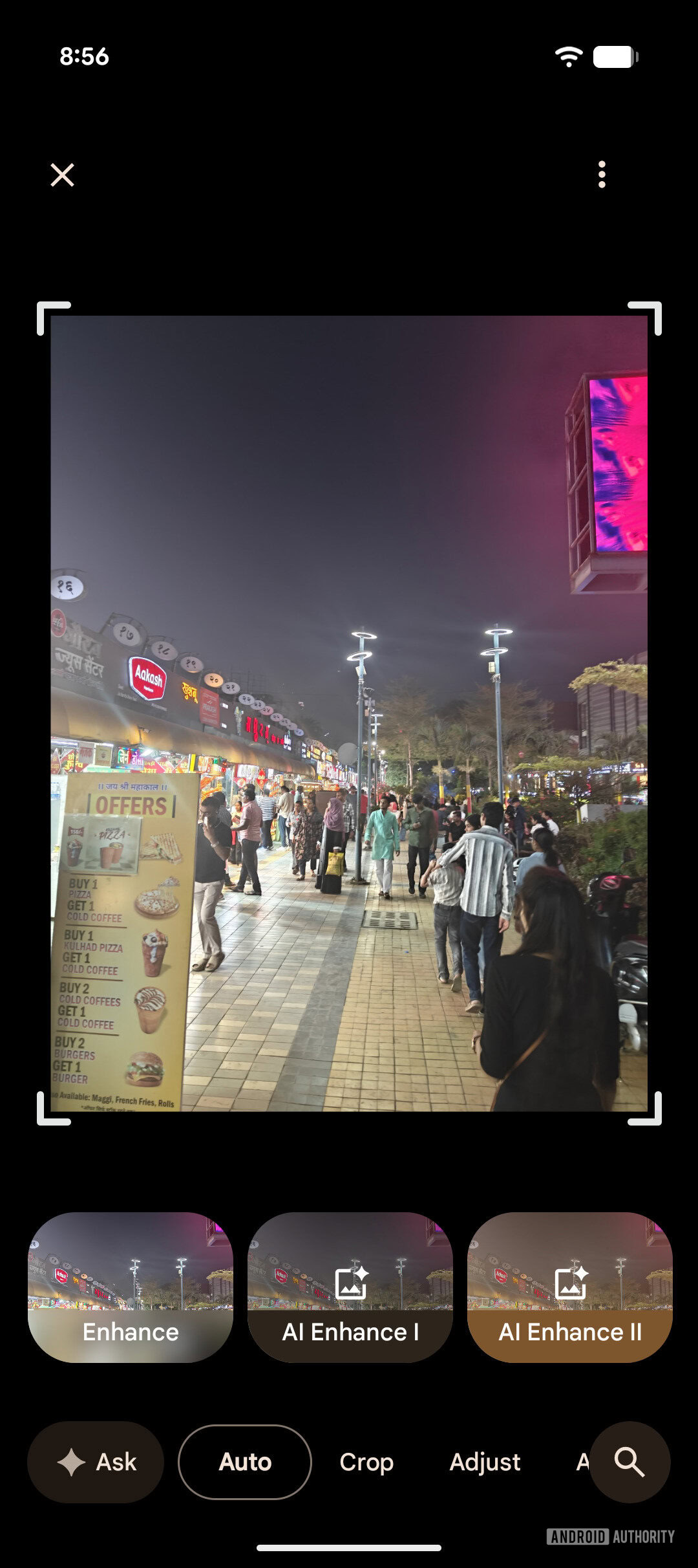 Google Photos AI Enhance options