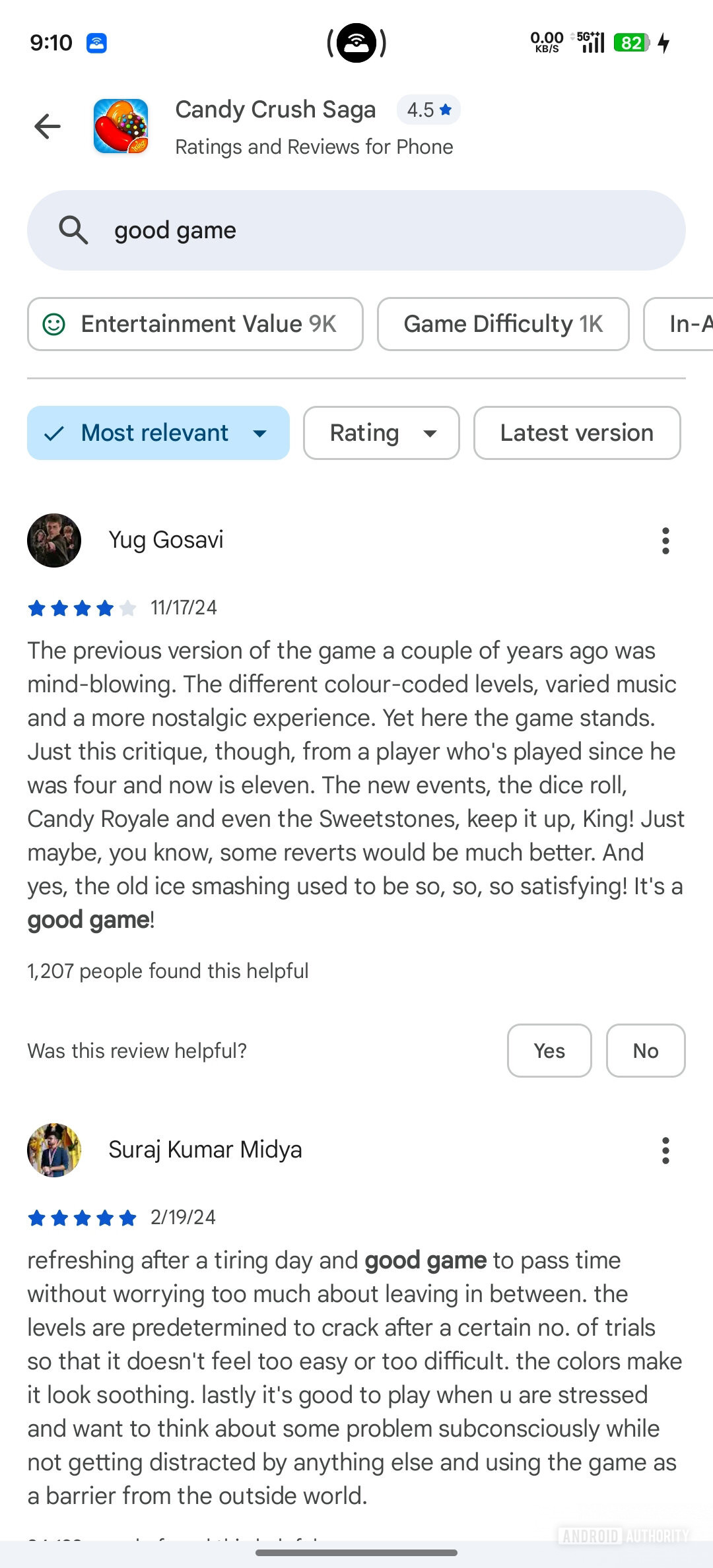 Google Play Store review search bar results