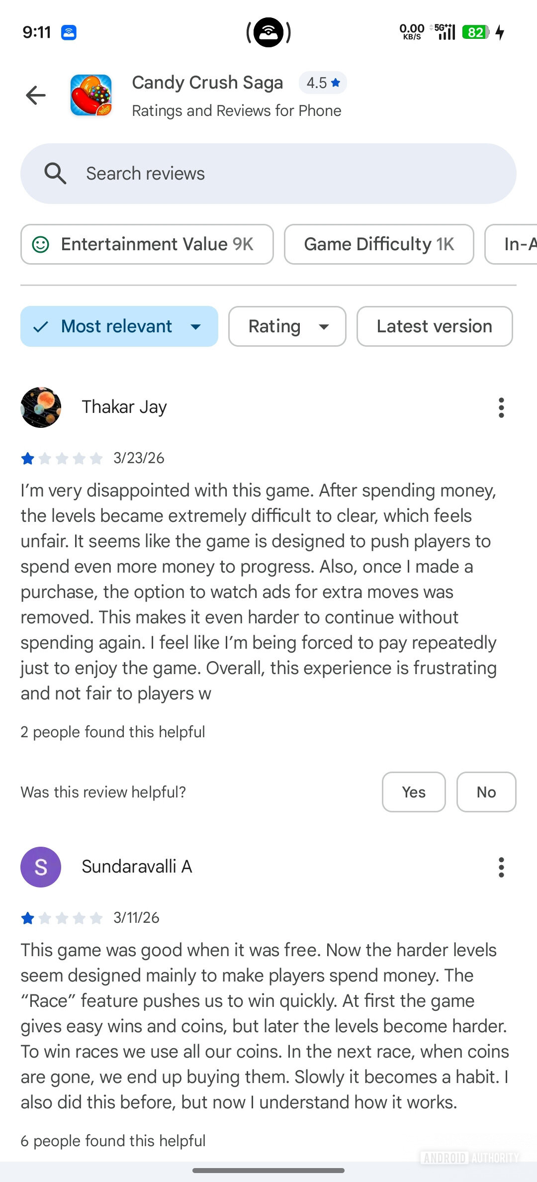 Google Play Store review search bar