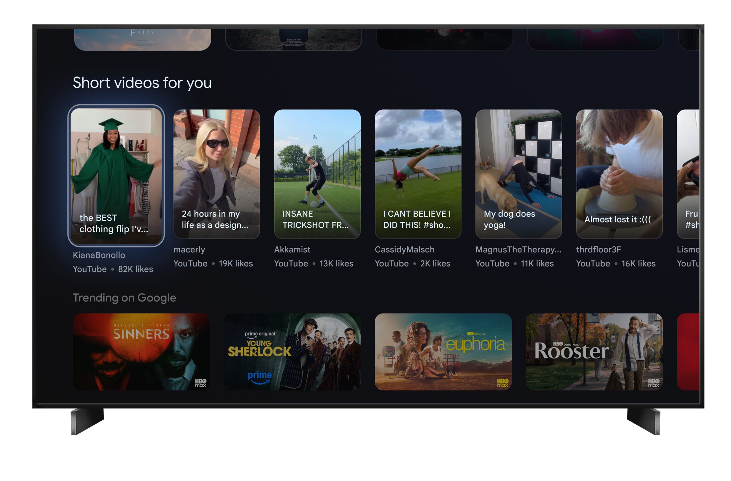 Google TV Short videos for you row