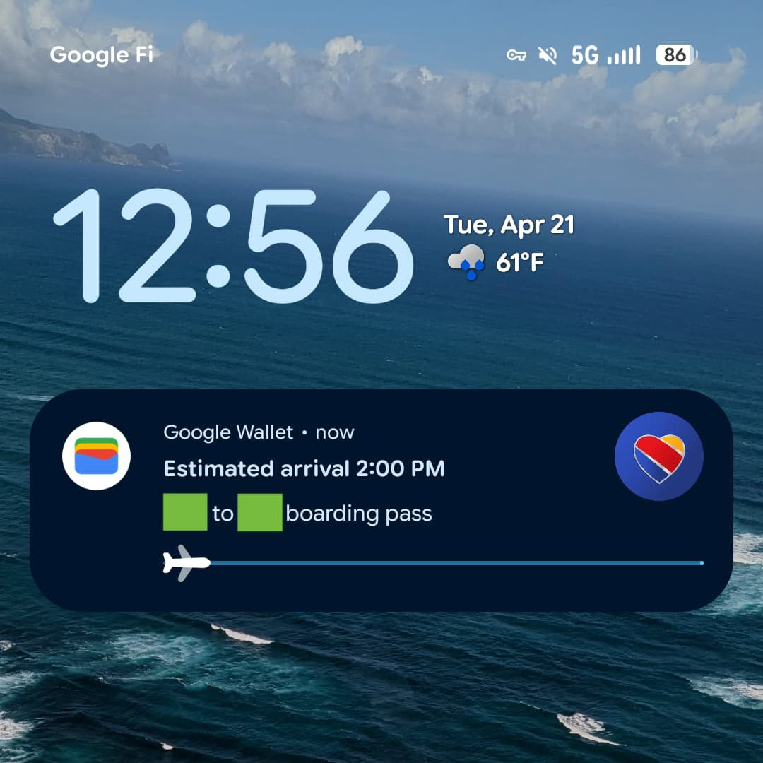 Google Wallet flight live updates