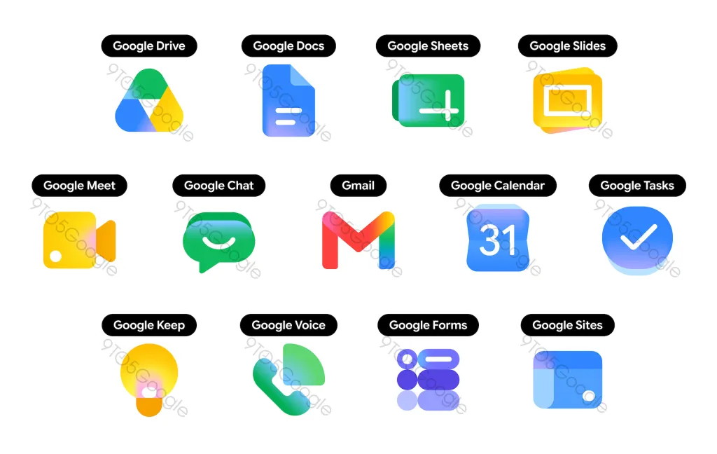 Google workspace apps icon redesign with gradient texture