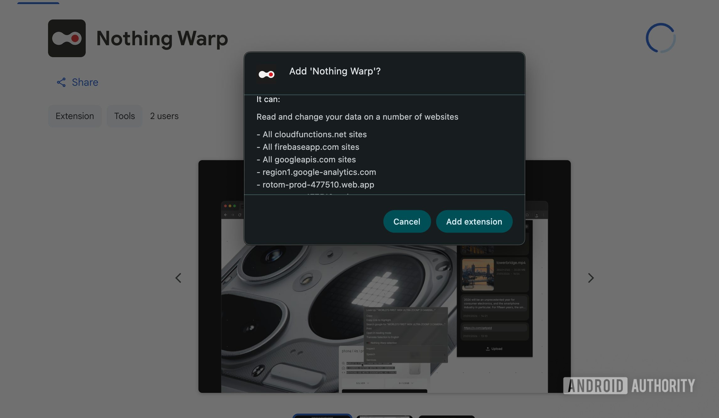 Nothing Warp Chrome Browser Extension Permissions (1)