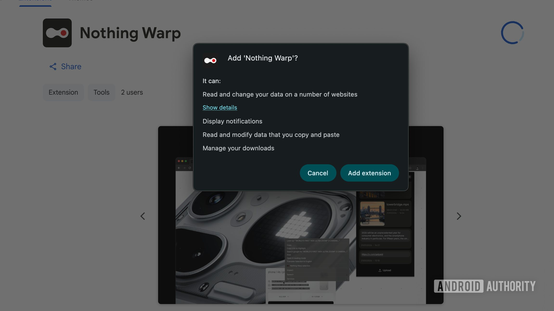 Nothing Warp Chrome Browser Extension Permissions (2)