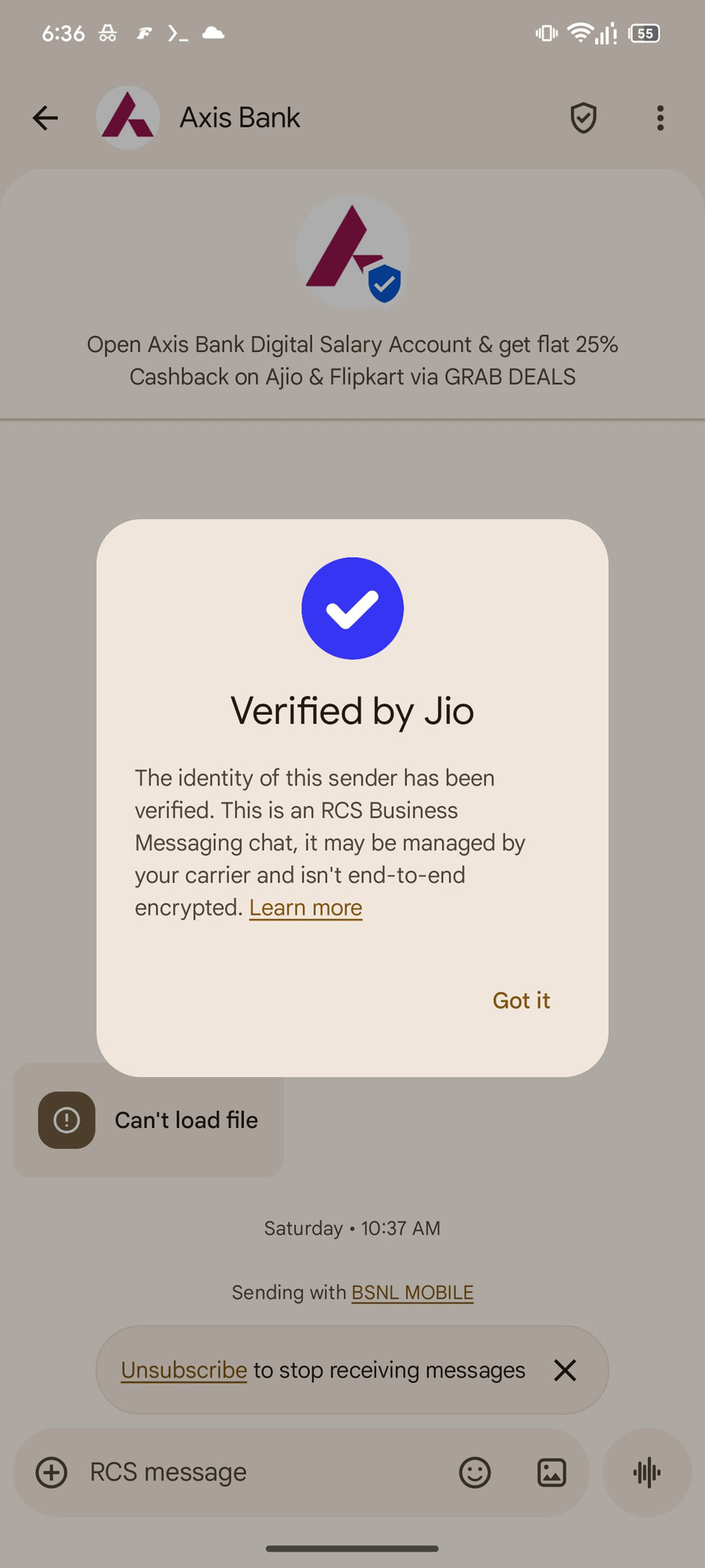 RCS for business Current behavior