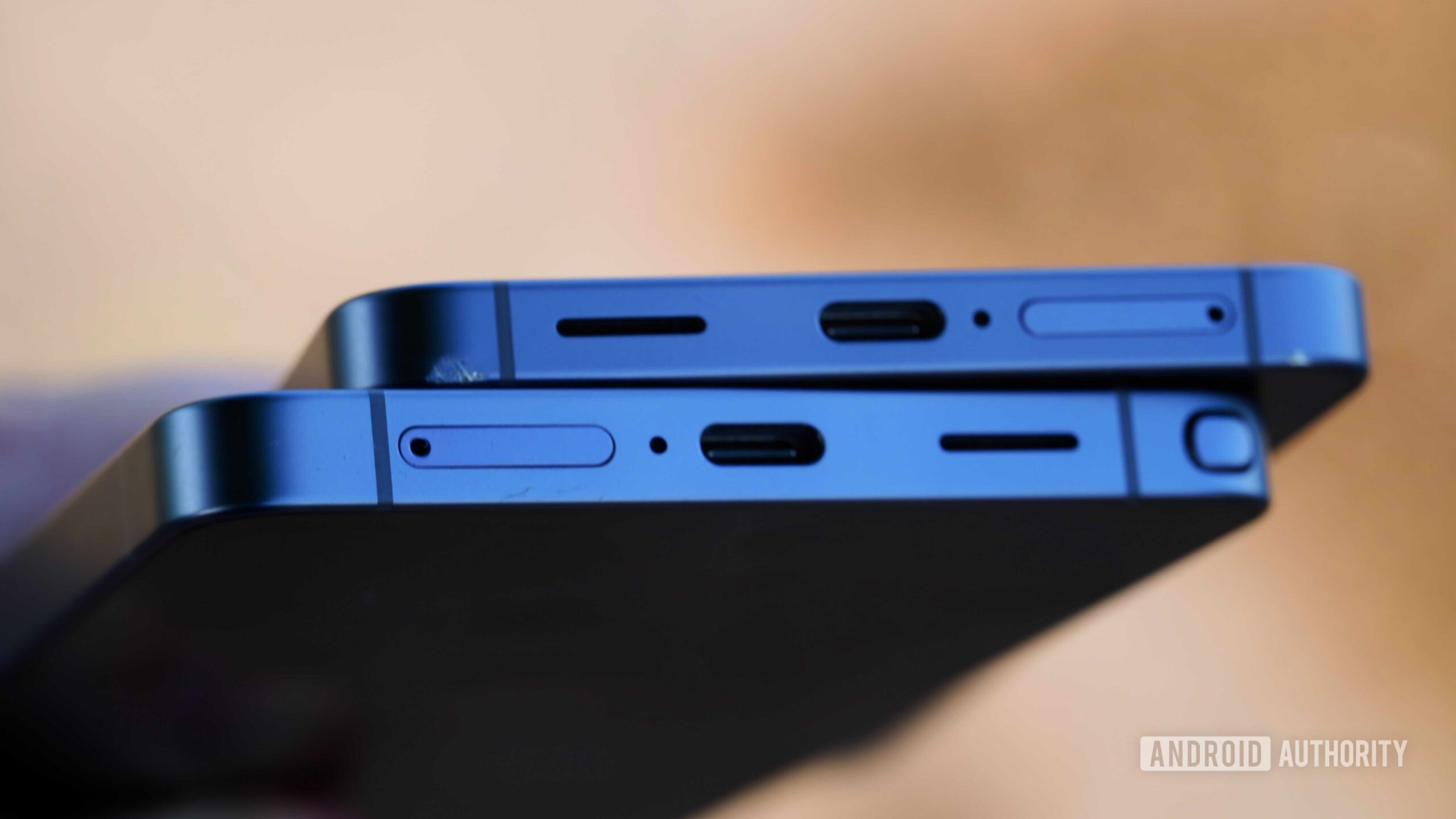 Samsung Galaxy S26 vs Ultra 8 The SIM card slots and USB-C ports on the Galaxy S26 and Galaxy S26 Ultra.