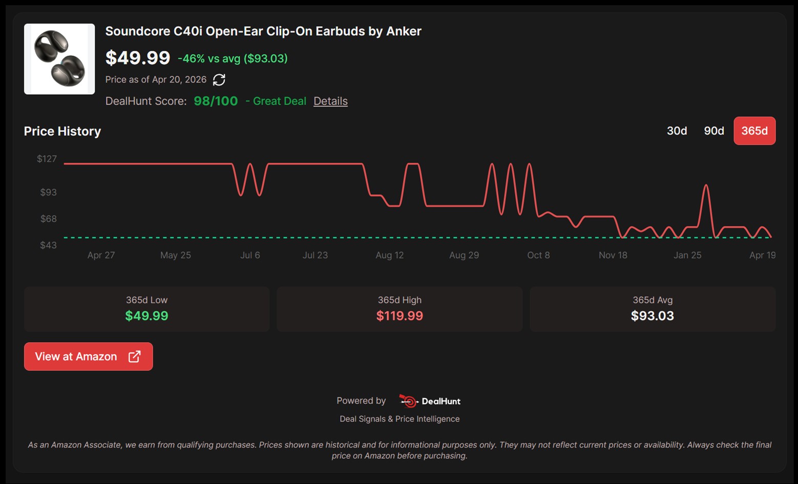 Soundcore C40i Open Ear Earbuds Price Tracker