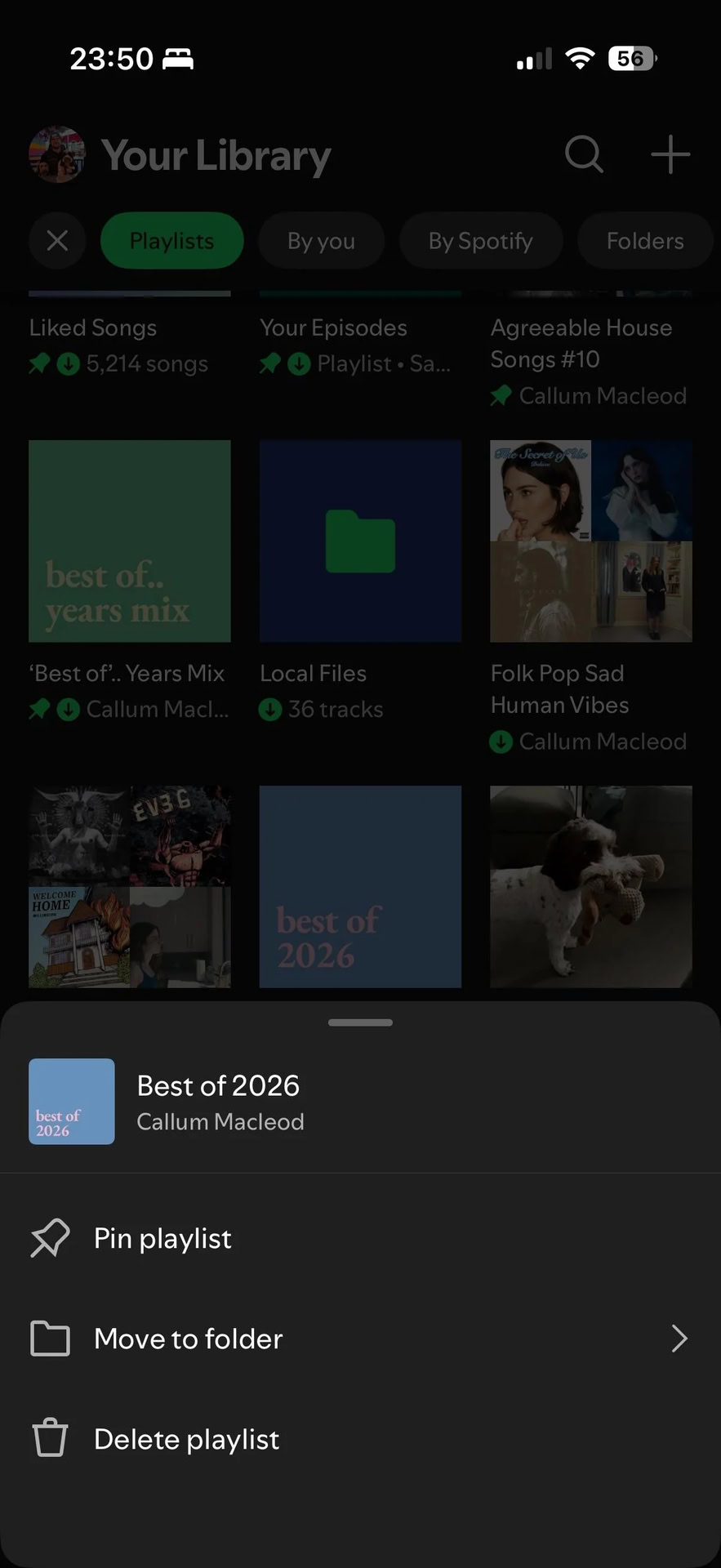 Spotify mobile app Playlist folders