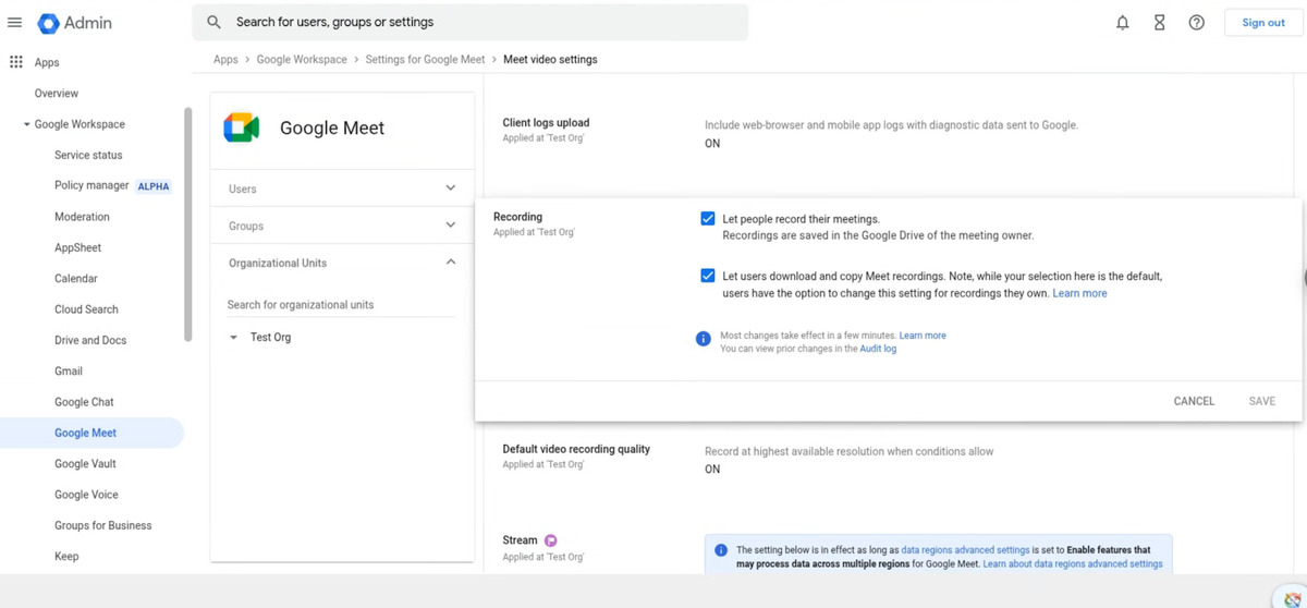 Upcoming change to default setting for downloading Google Meet recordings