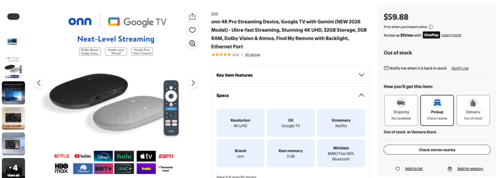 Walmart Onn 4K Pro 10