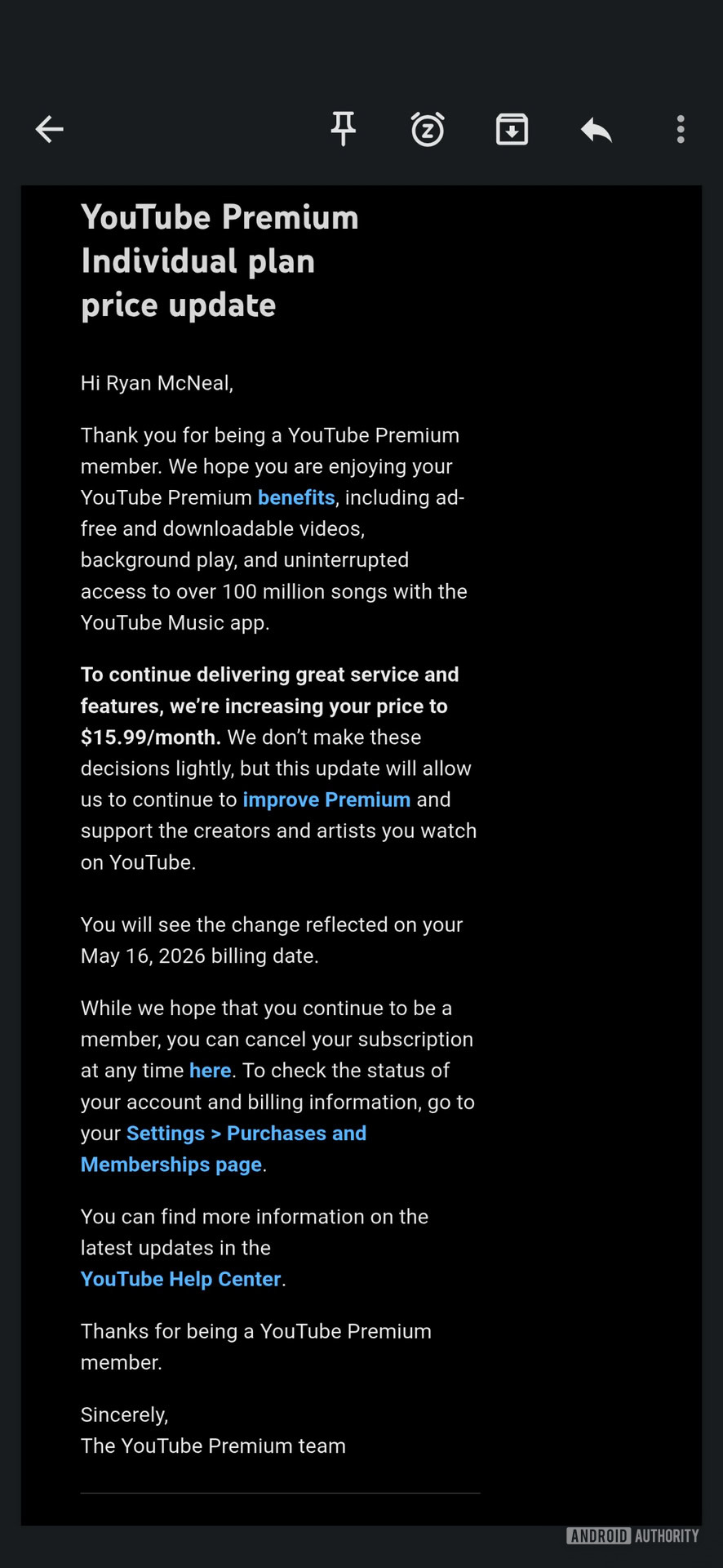 YouTube Premium price hike