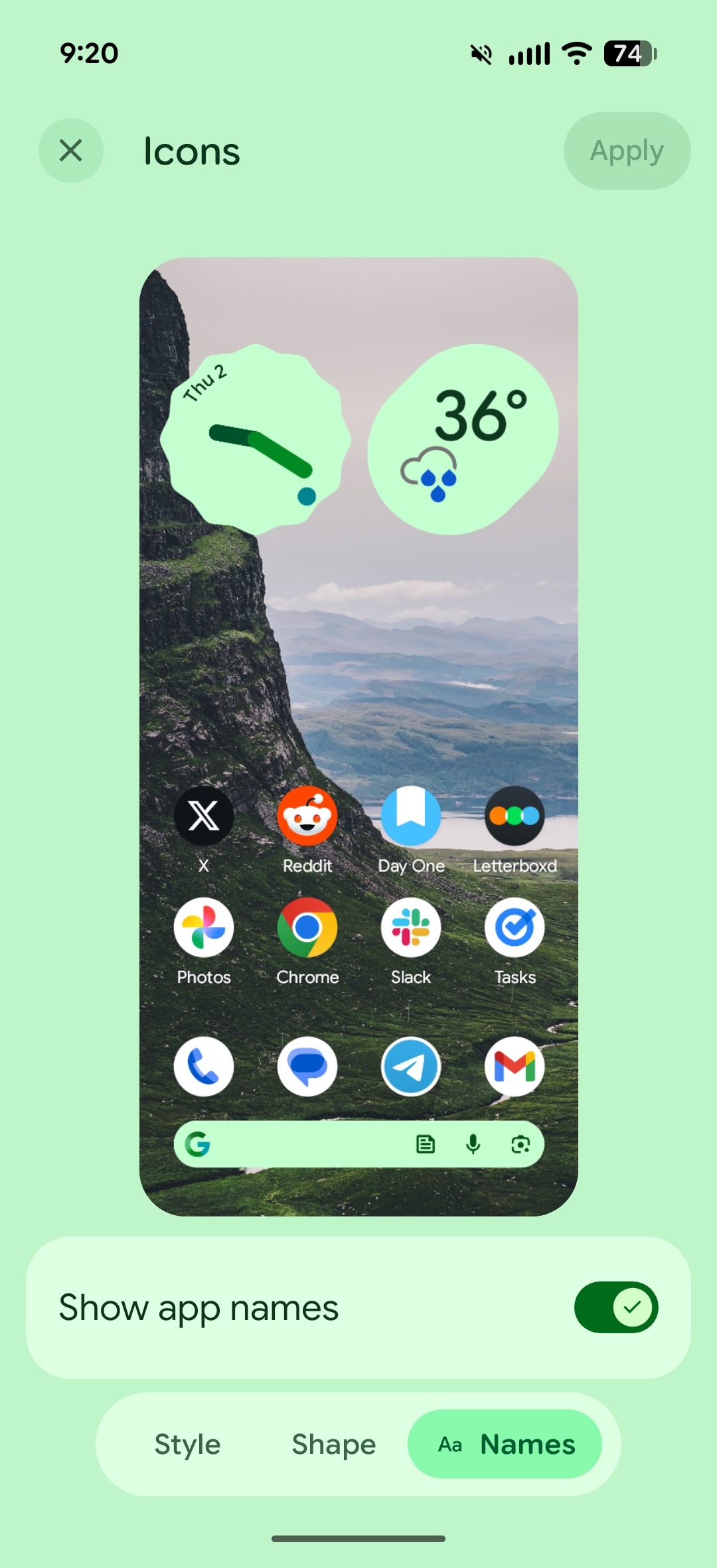 Screenshot of the new option to hide app names in Android 17 Beta 3.