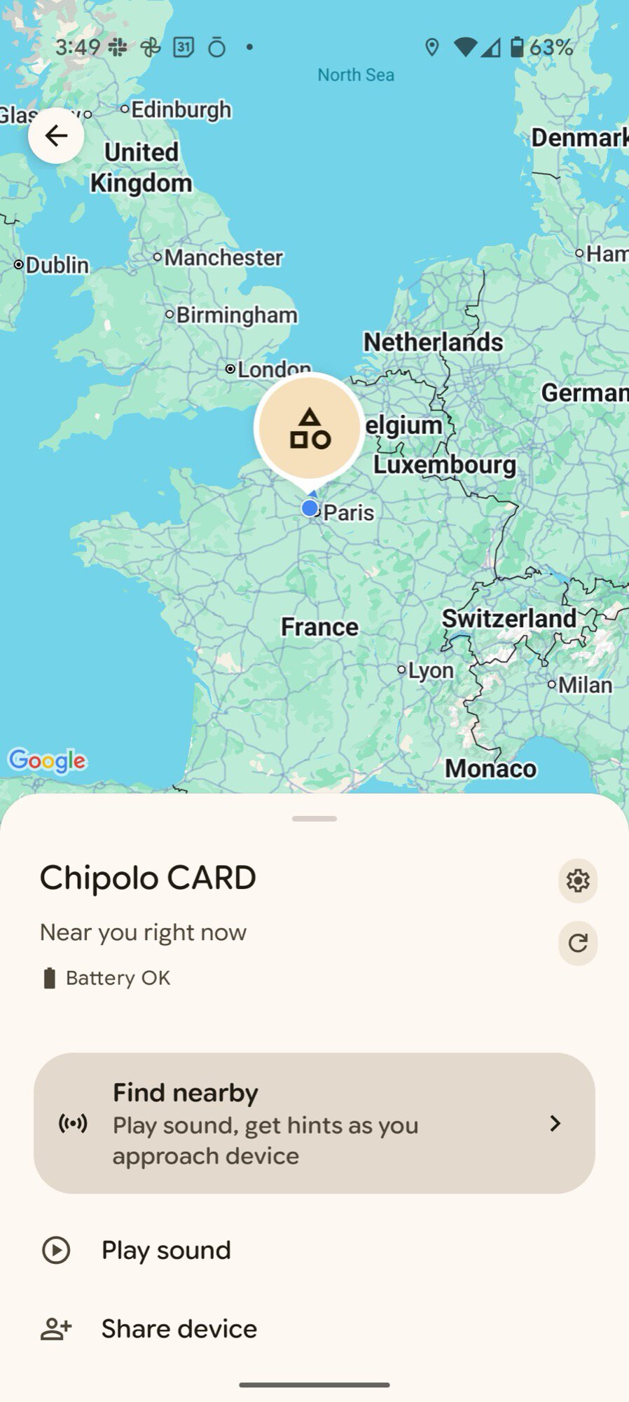 chipolo card bluetooth tracker google find hub screenshot 1
