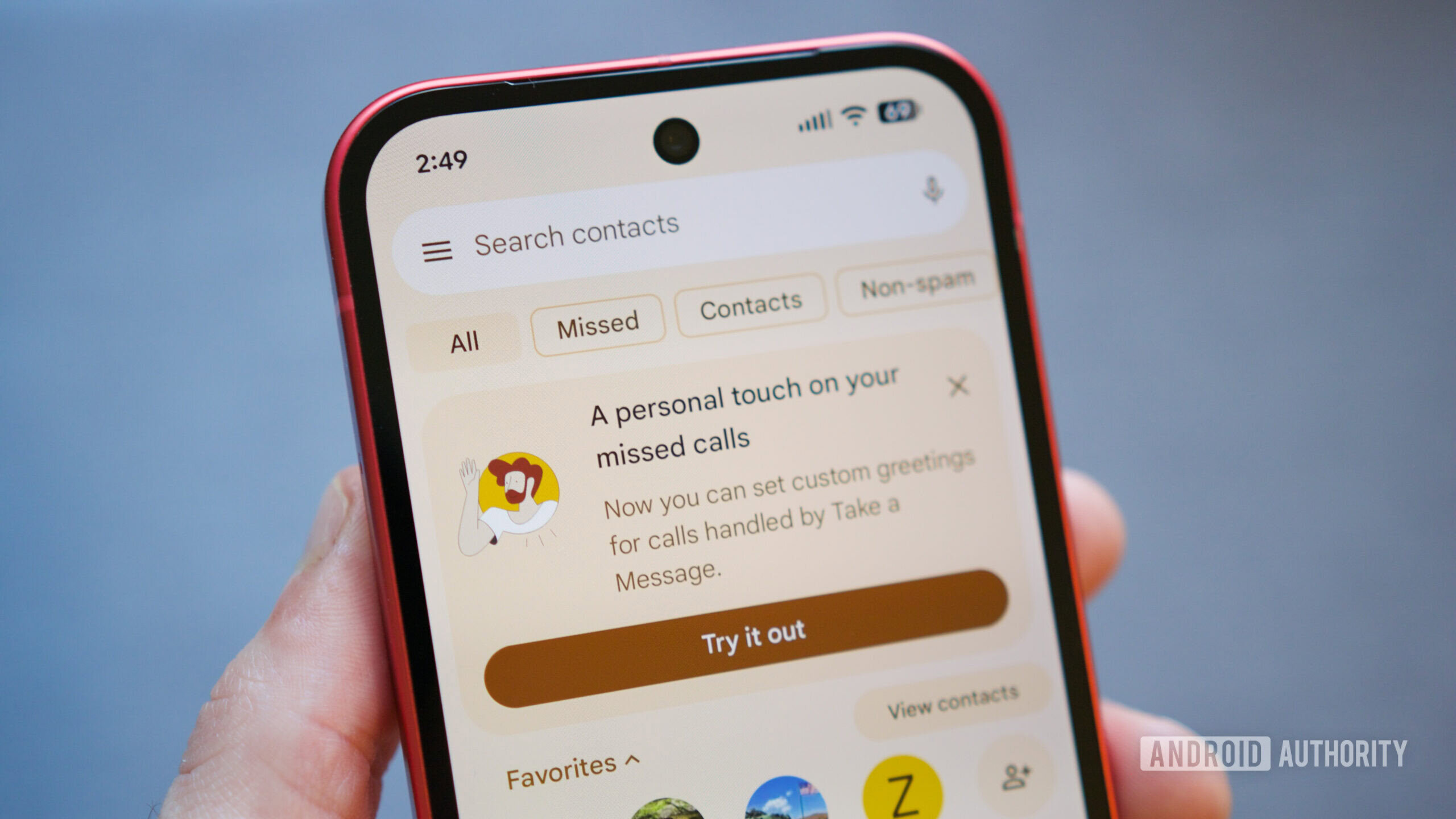 Pop-up for creating a custom Take a Message recording in the Google Phone app.