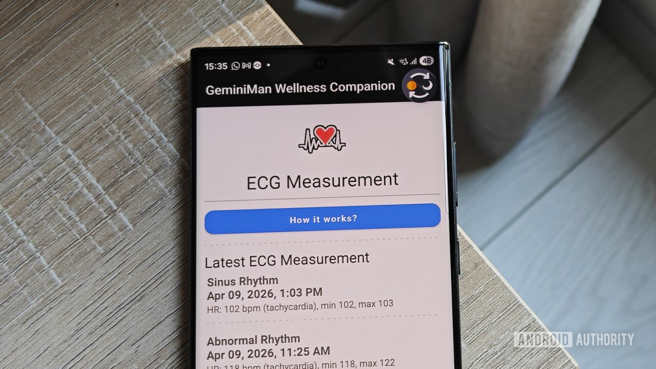 geminiman wellness companion app on a samsung phone