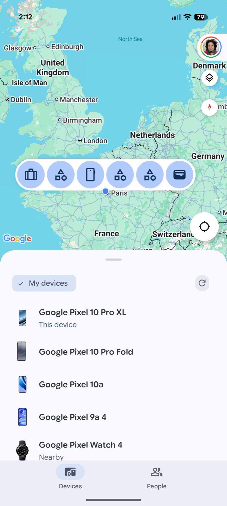 google find hub screenshot map devices and trackers