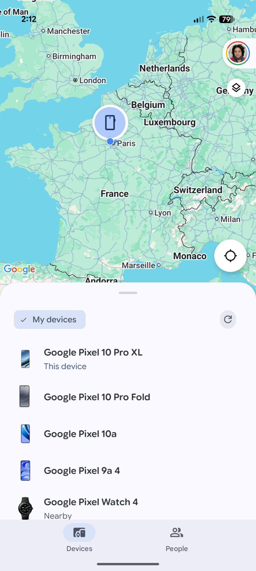 google find hub screenshot map only current phone