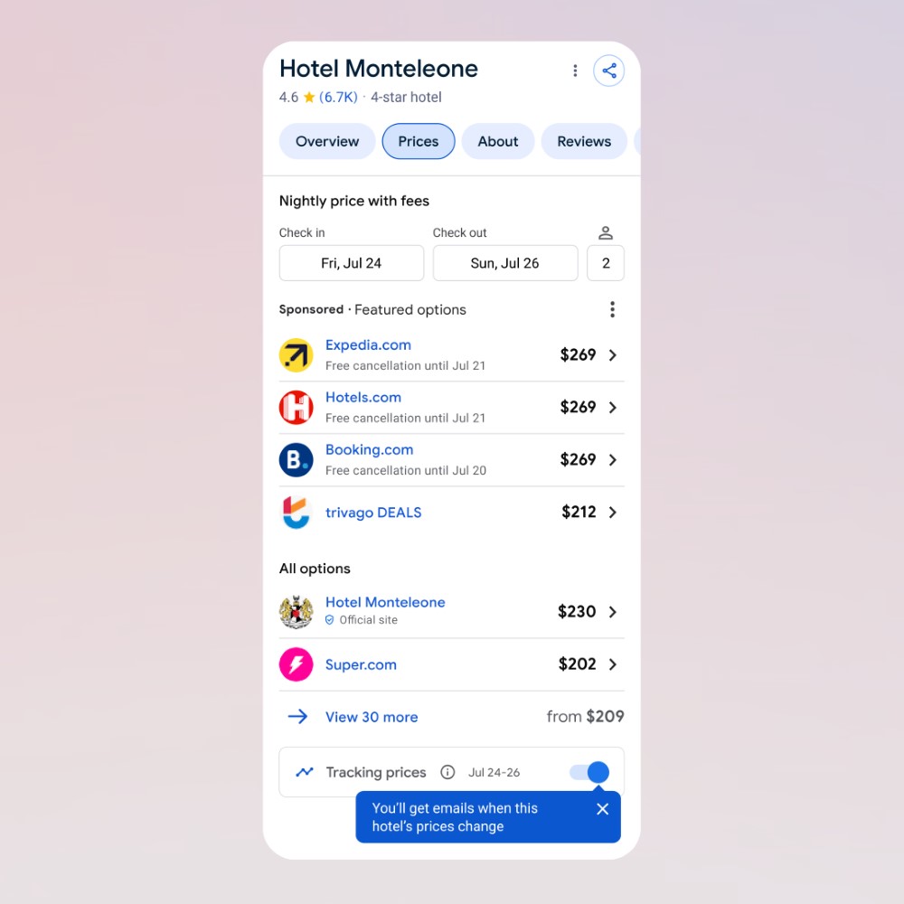 google hotel price track