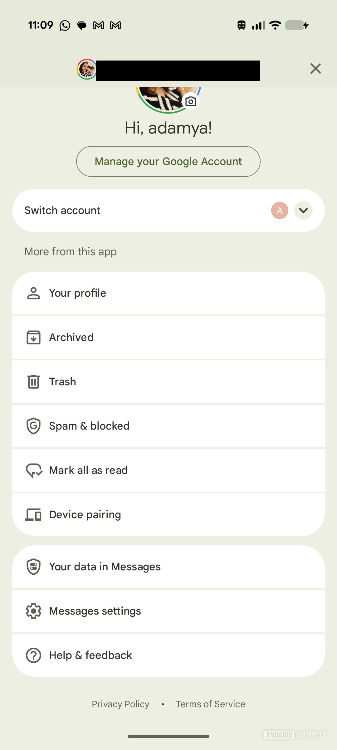 Google Messages trash folder