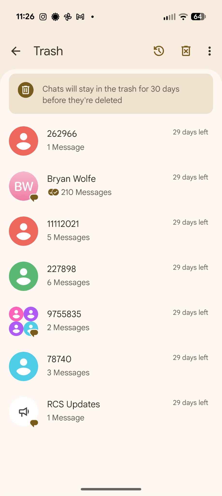 Google Messages trash folder