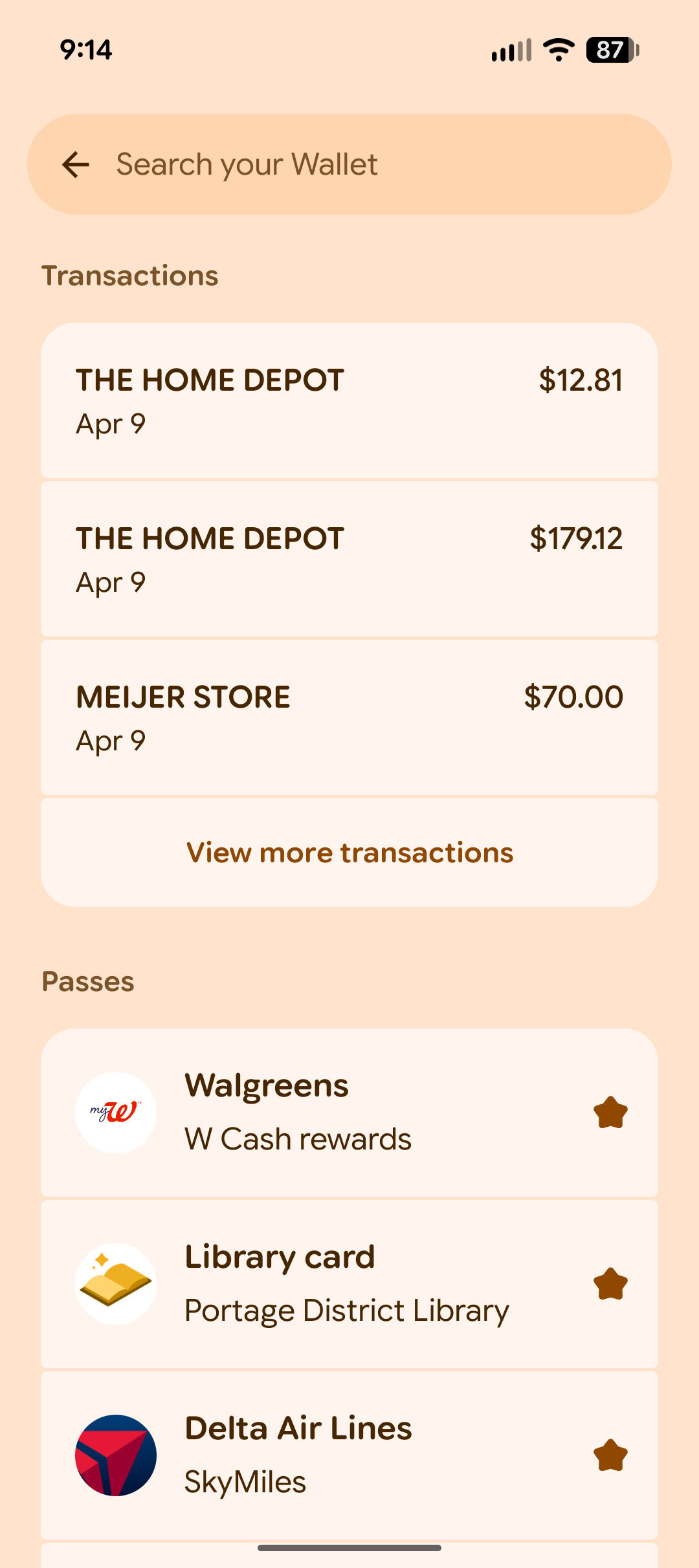 Screenshot of the redesigned Google Wallet app, as of April 2026.