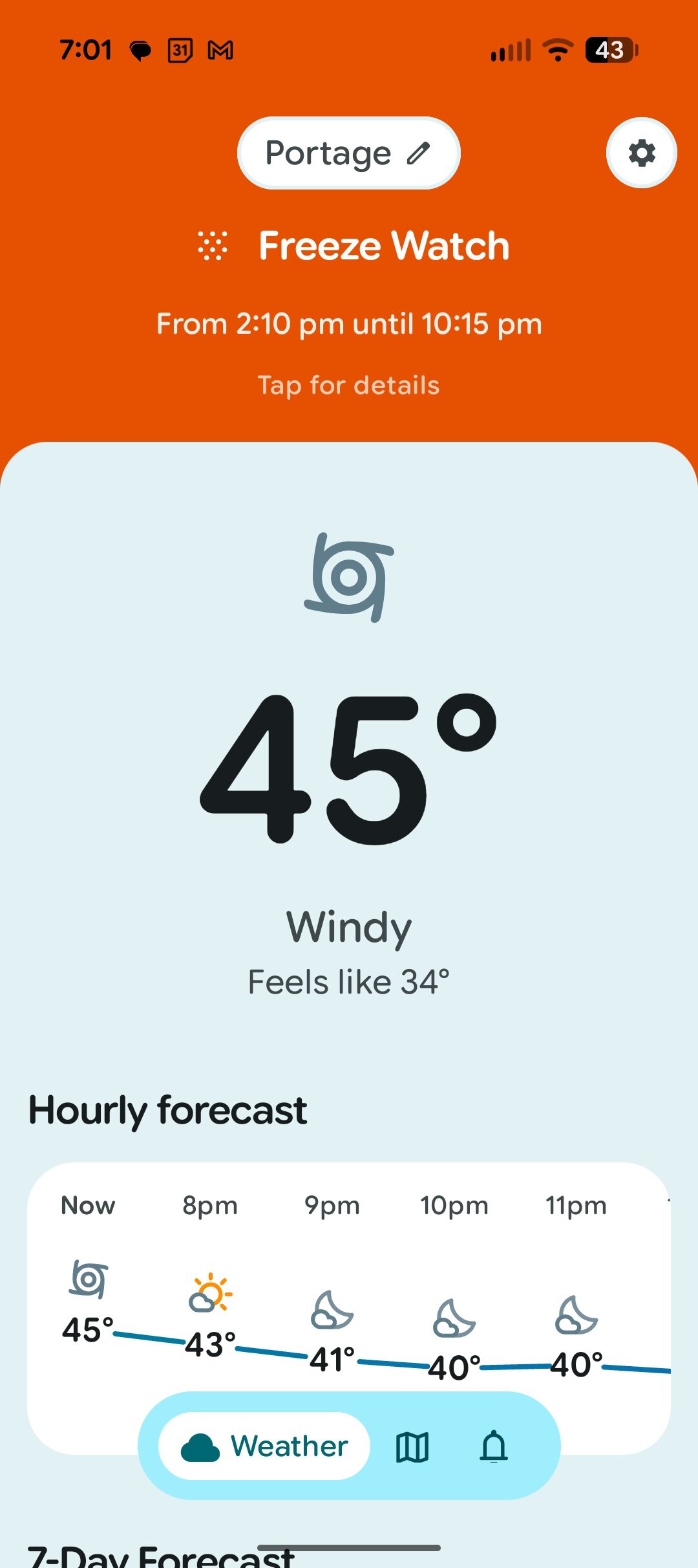Screenshot of Gradient Weather showing a weather alert.
