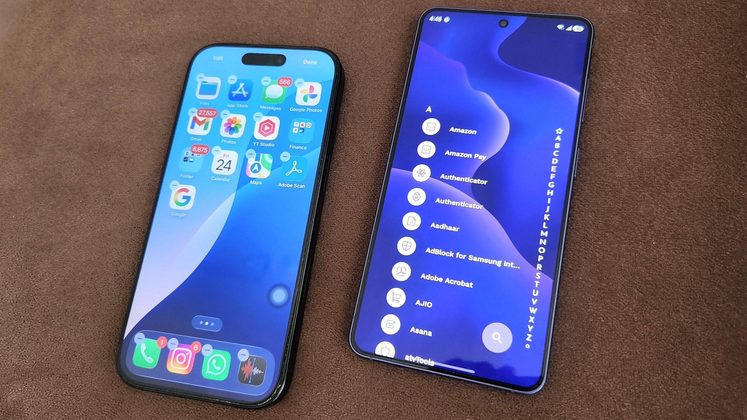 iPhone and Android side by side showing home screens