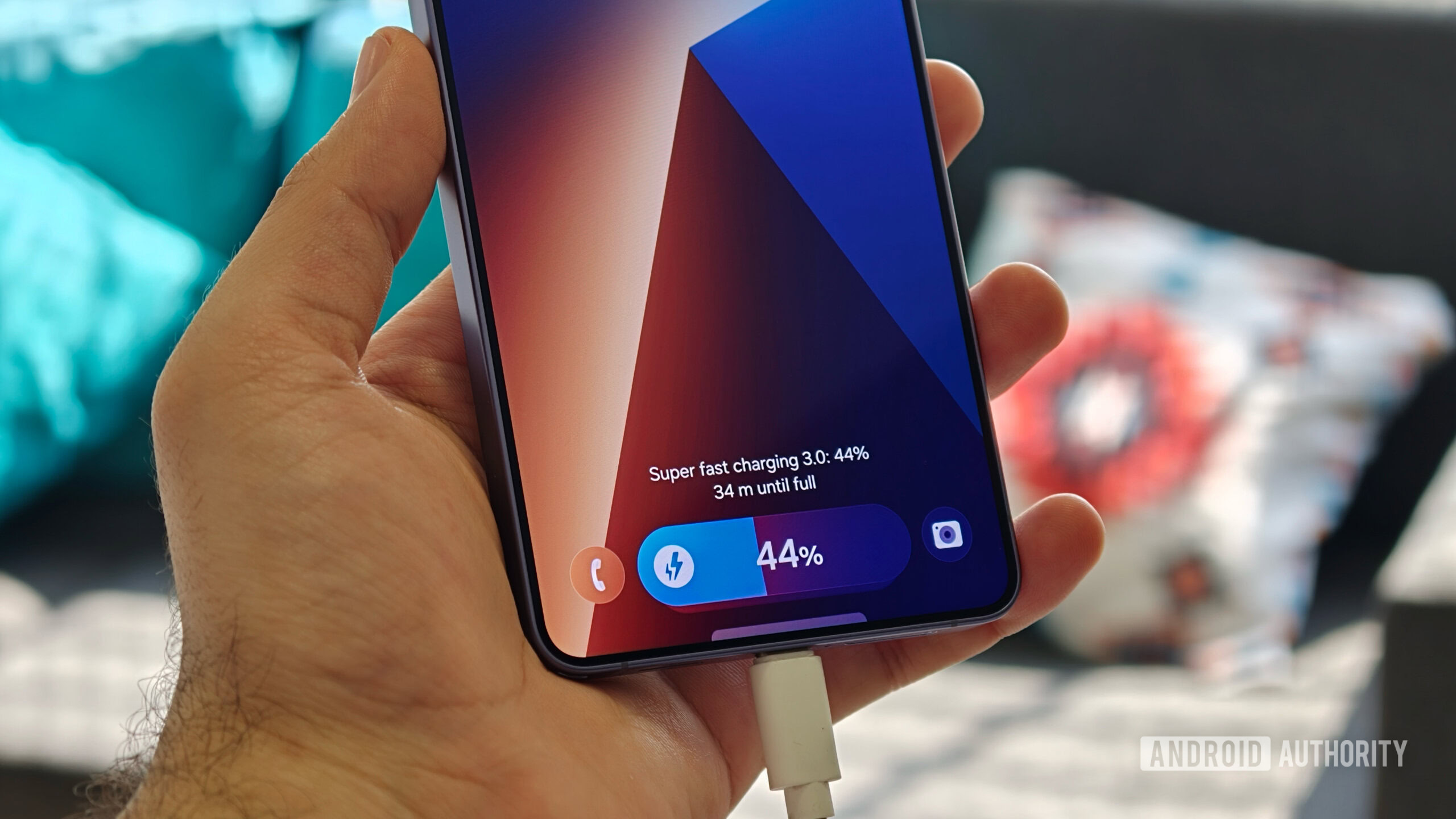 Samsung Galaxy S26 Ultra plugged in and charging.