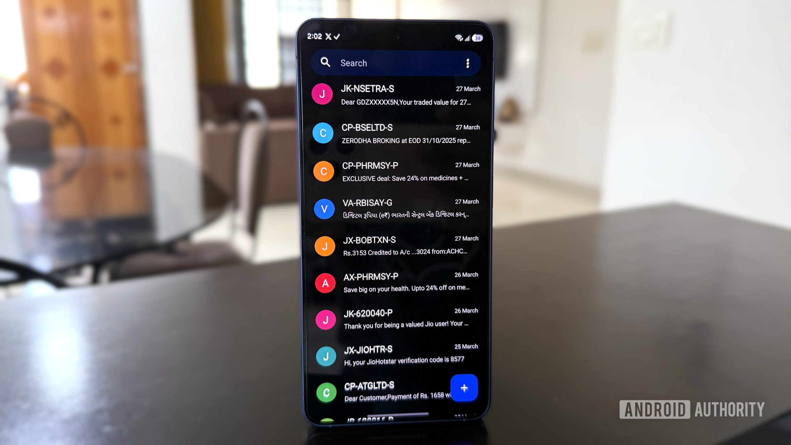 A photo of fossilized messages on a Samsung phone.