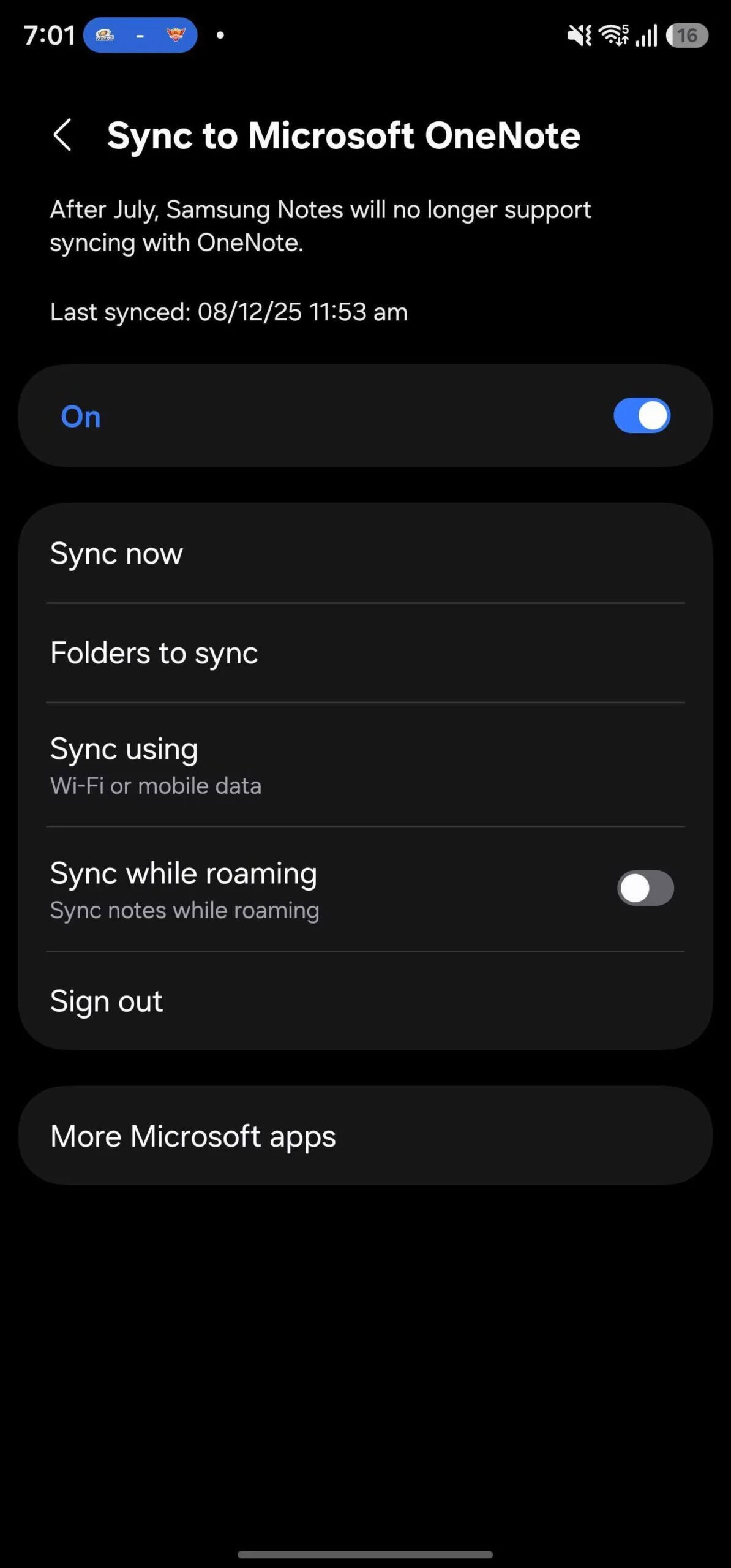 sync to microsoft onenote notice of shutdown