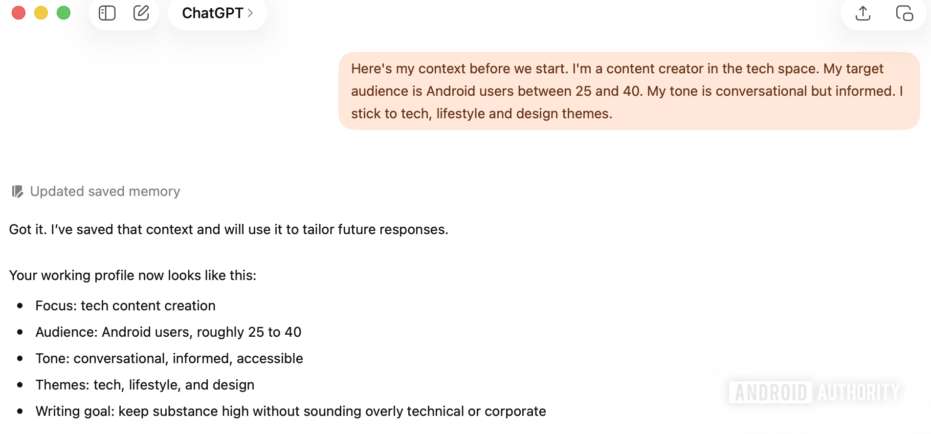 ChatGPT added context