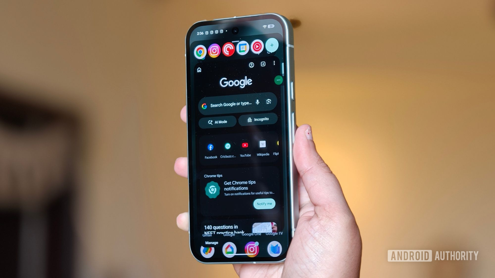 Chrome opened on Android 17 bubbles feature