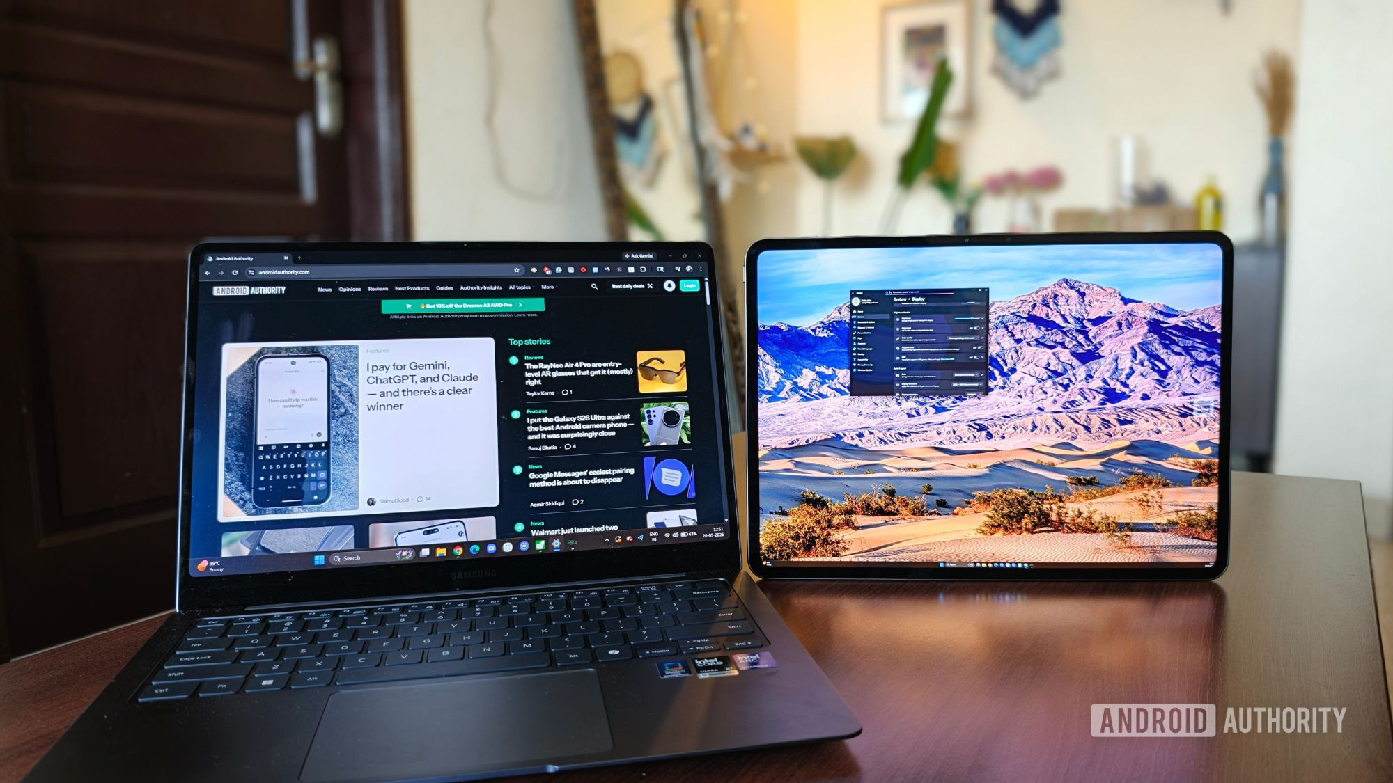 Chrome opened on the Galaxy Book 6 Pro and the Windows 11 settings page on OnePlus Pad 4 Chrome opened on the Galaxy Book 6 Pro and the Windows 11 settings page on OnePlus Pad 4