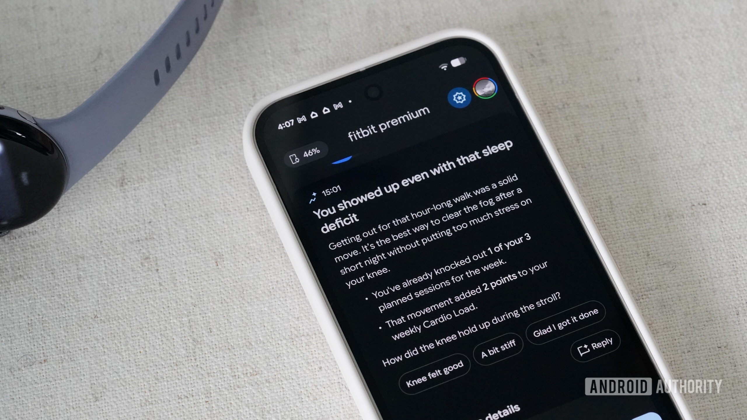 A Fitbit Premium user gets tailored insights regarding their sleep and workout schedule.