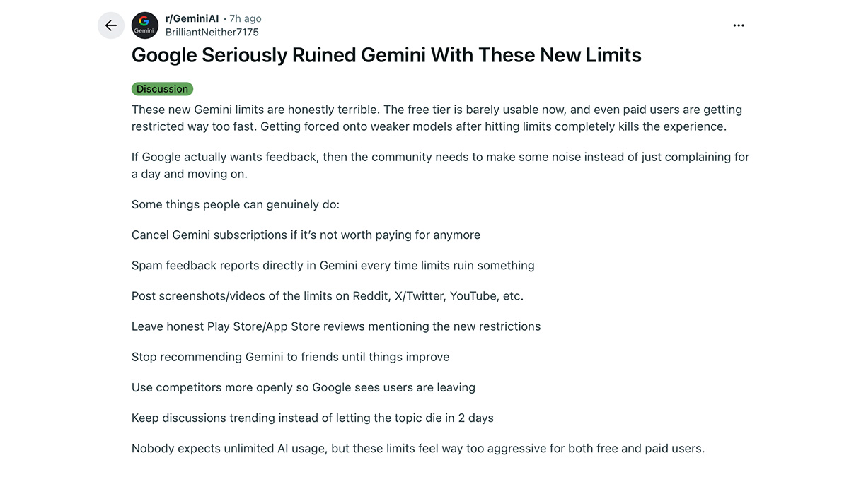 Gemini new limits user complaints reddit post Gemini new limits user complaints reddit post
