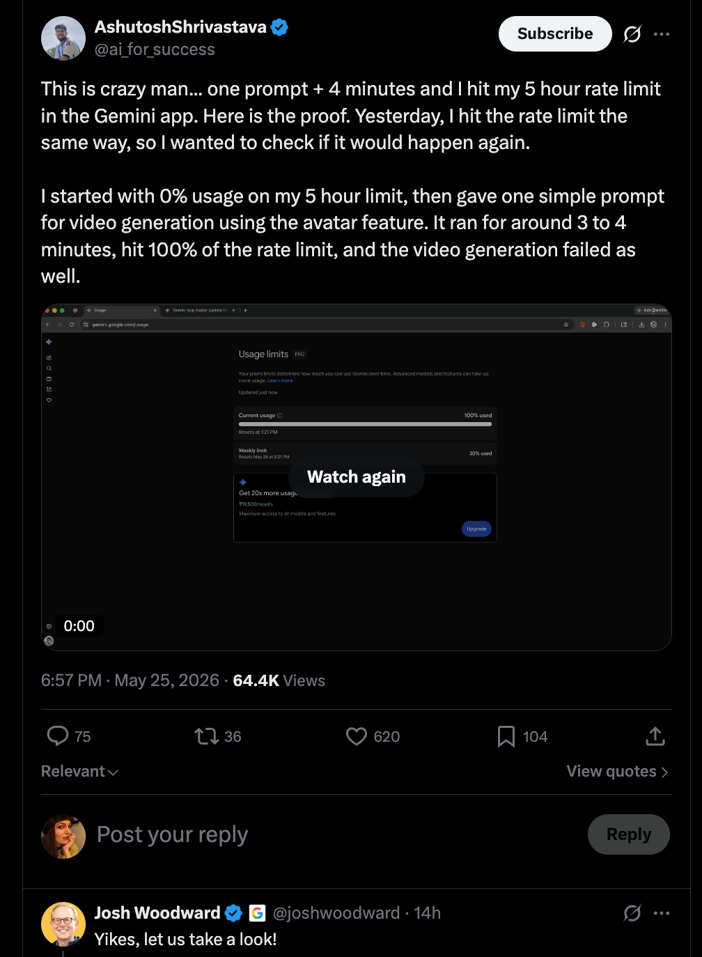 Gemini usage limit hit with single prompt Gemini usage limit hit with single prompt