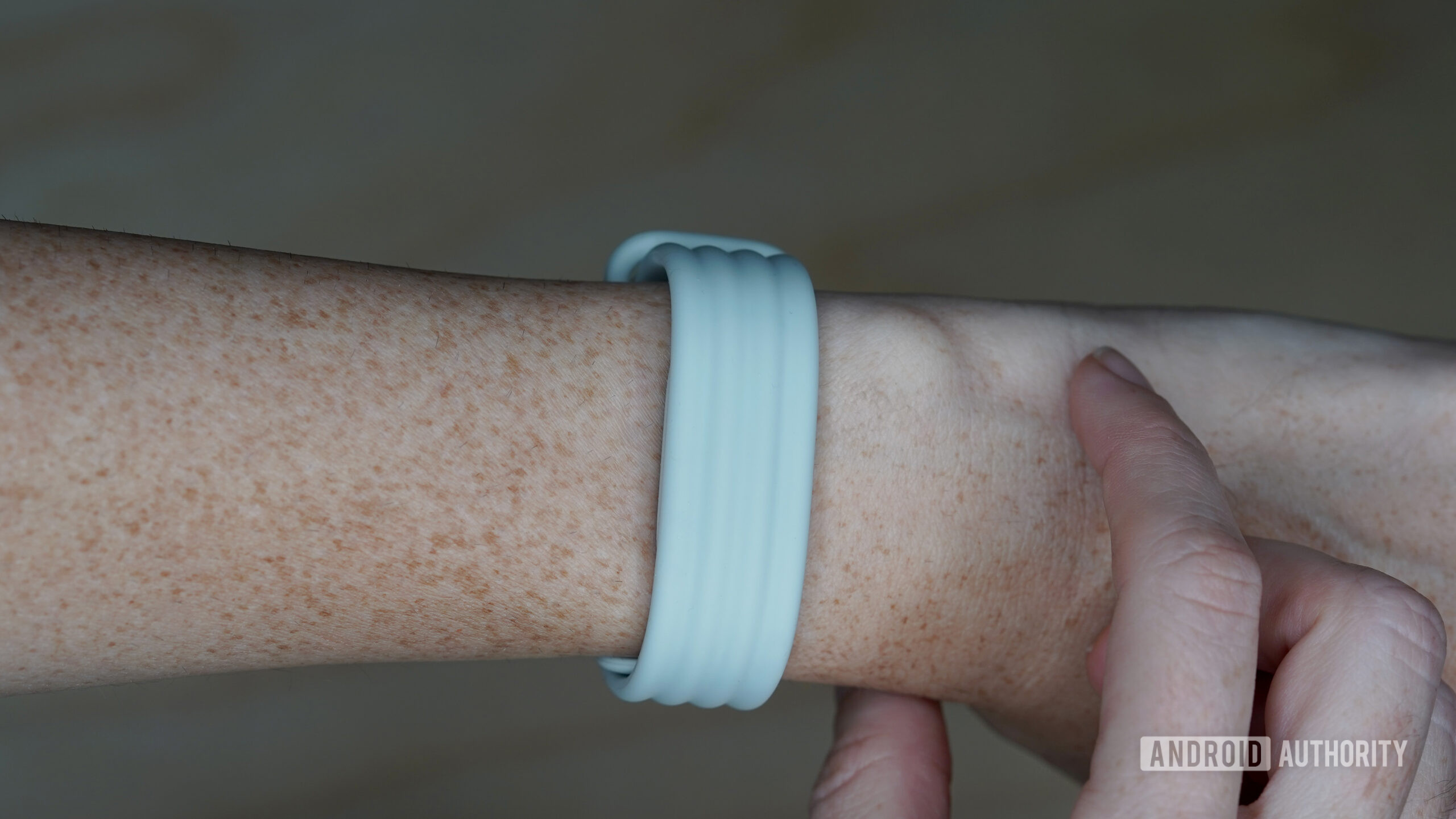 The Google Fitbit Air Sport Band features a ridged design.
