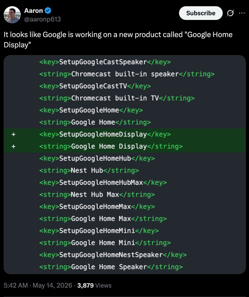 Google Home Display leak