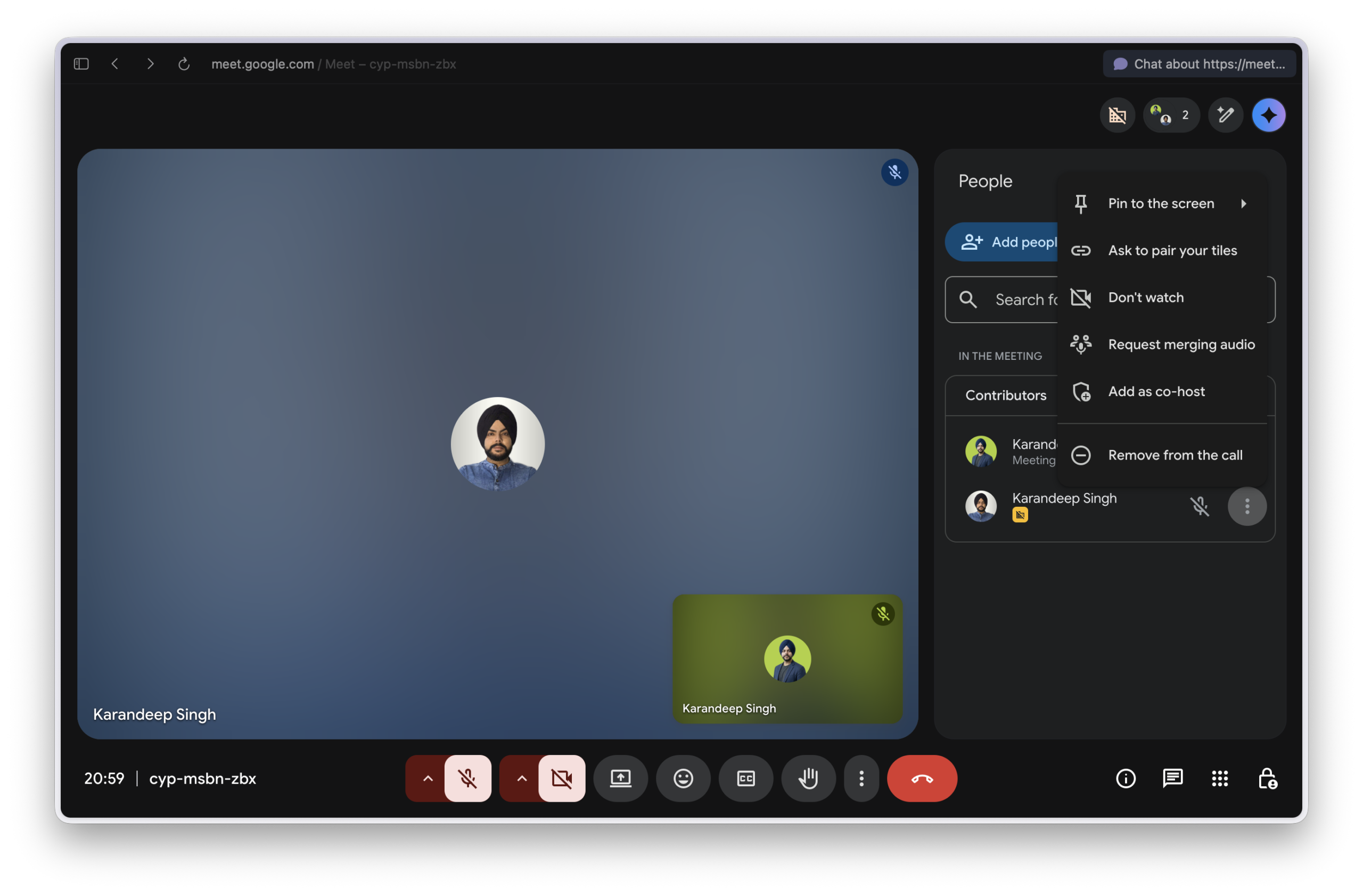 Google Meet add co-host screenshot
