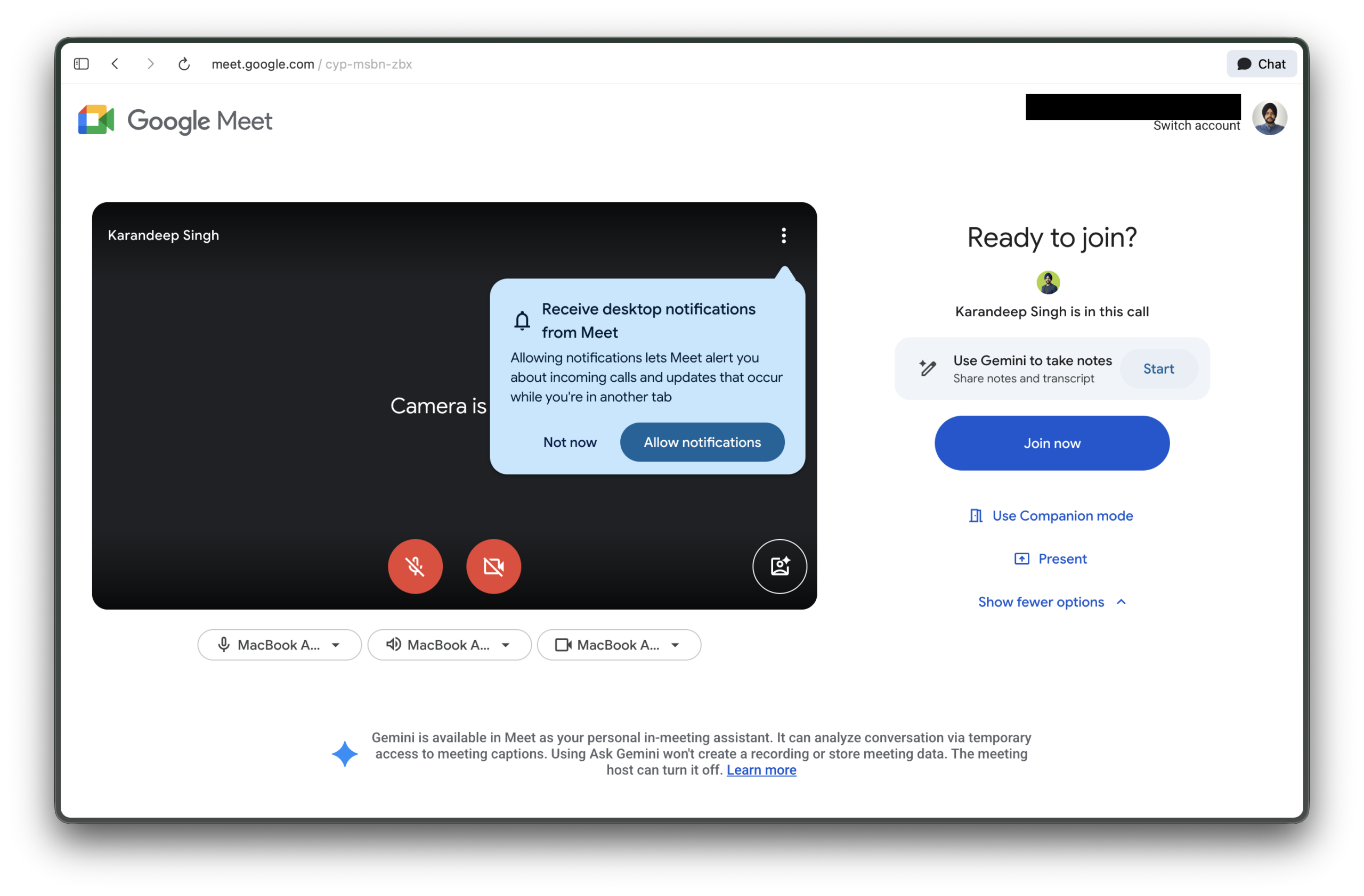 Google Meet Companion mode screenshot