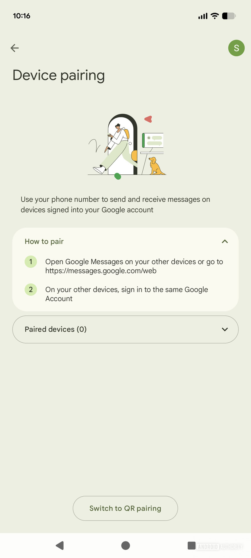 Google Messages QR code pairing option available in stable