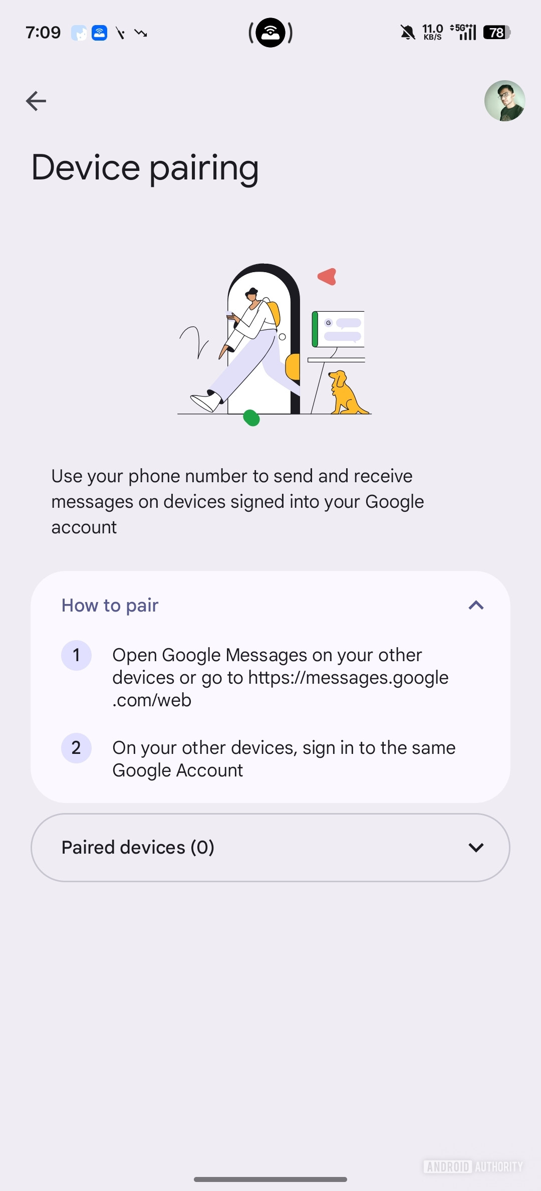 Google Messages QR code pairing option not available in beta