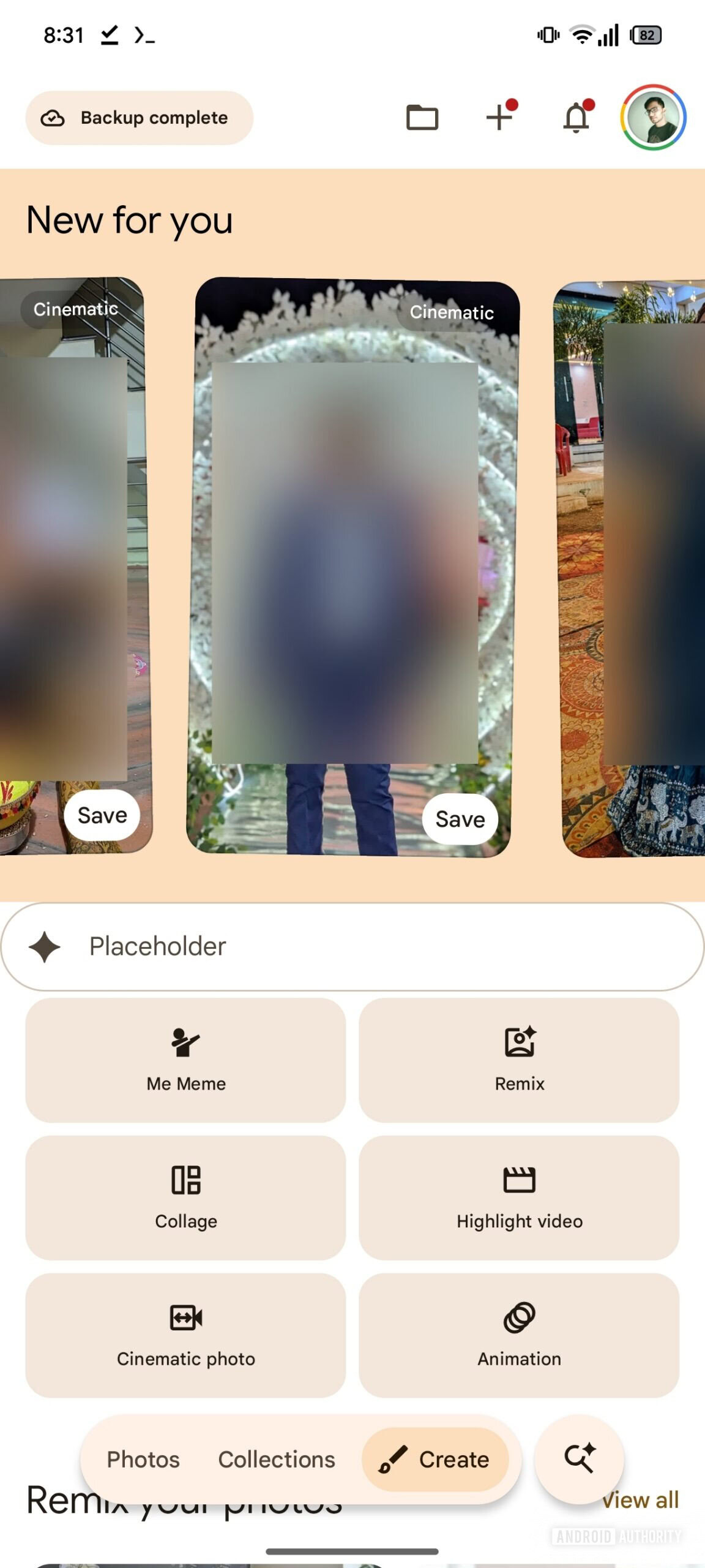 Google Photos new for you in create tab 1