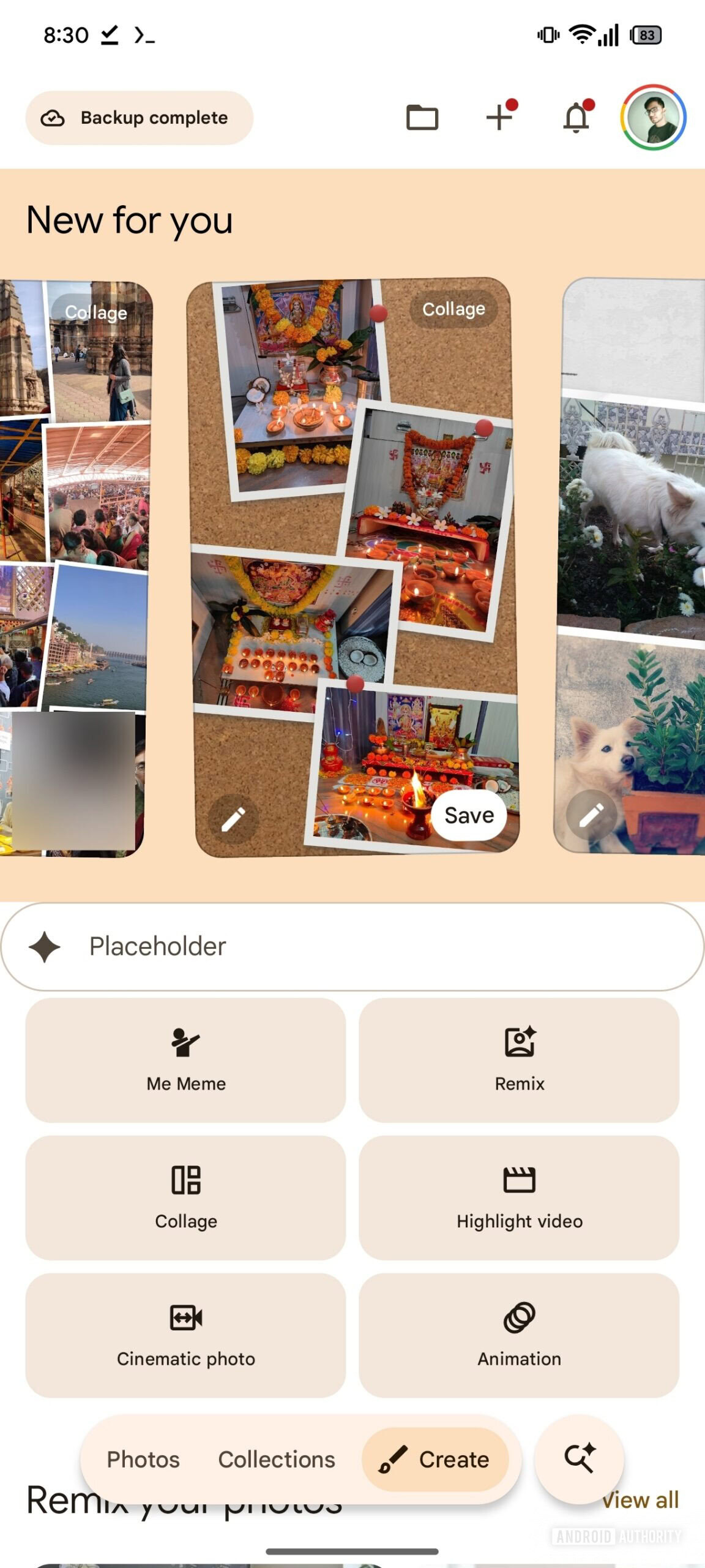 Google Photos new for you in create tab