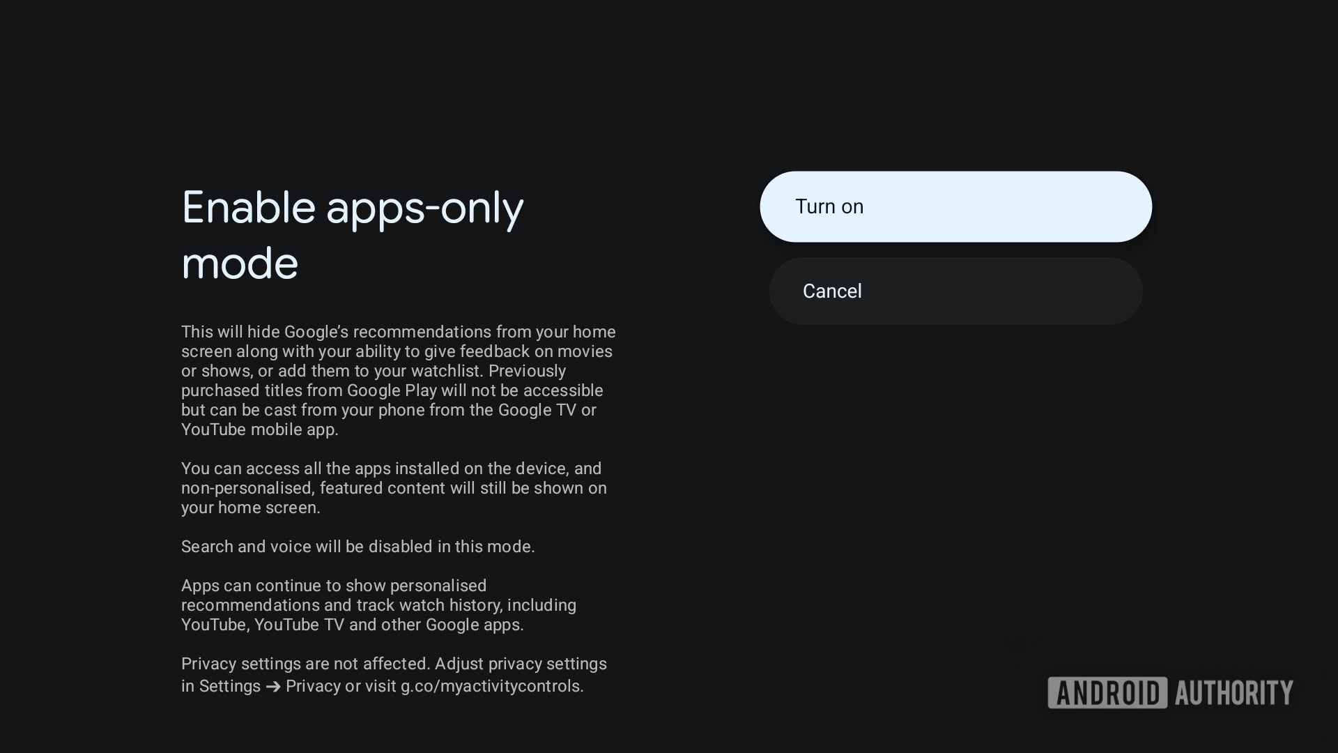 Google TV apps only mode