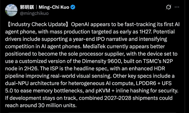Ming Chi Kuo Open AI smartphone update