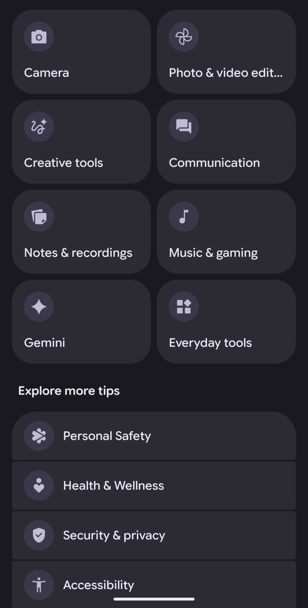 My Pixel app missing tabs 2