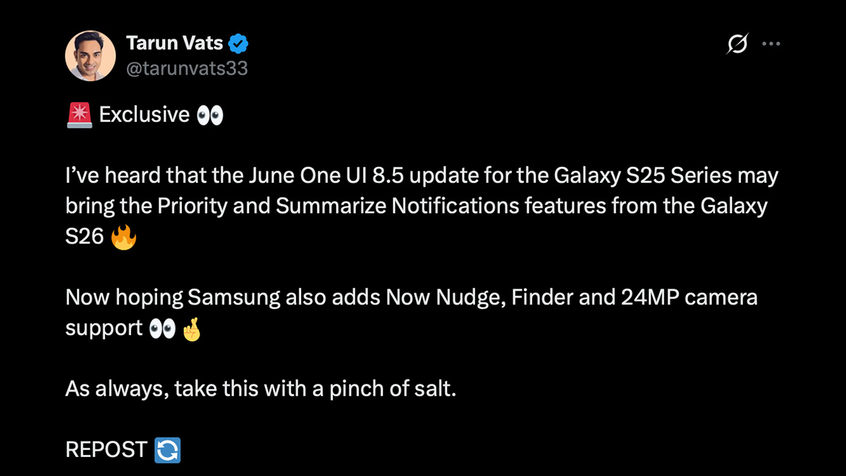 One UI 8.5 june update S26 AI features X post