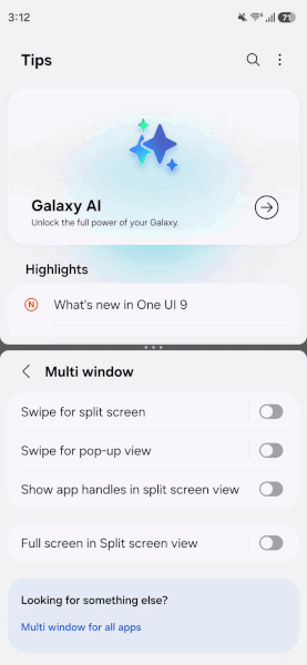 One UI 9 beta app handle toggle 2